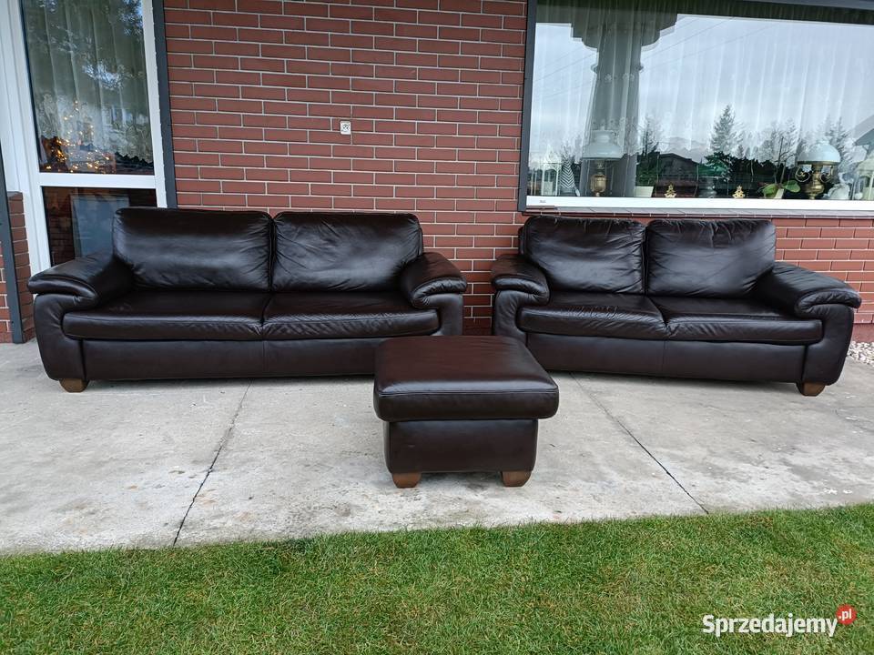 Sprzedam dwie sofy plus pufa ze skóry Konin sprzedam
