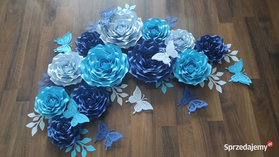 Róże z papieru 3 D niebieski Kompozycje kwiatowe