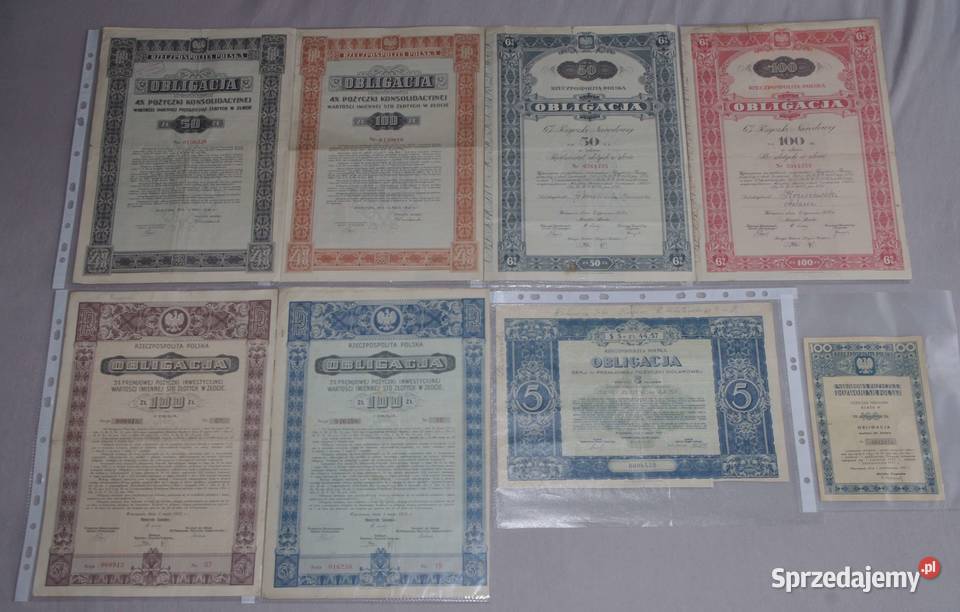 Zestaw historycznych obligacji polskich 8 Płock