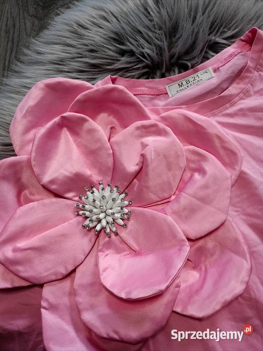 Różowa bluzka tshirt kwiat 3d cyrkonie Rozmiar 40(L) Kłodzko sprzedam