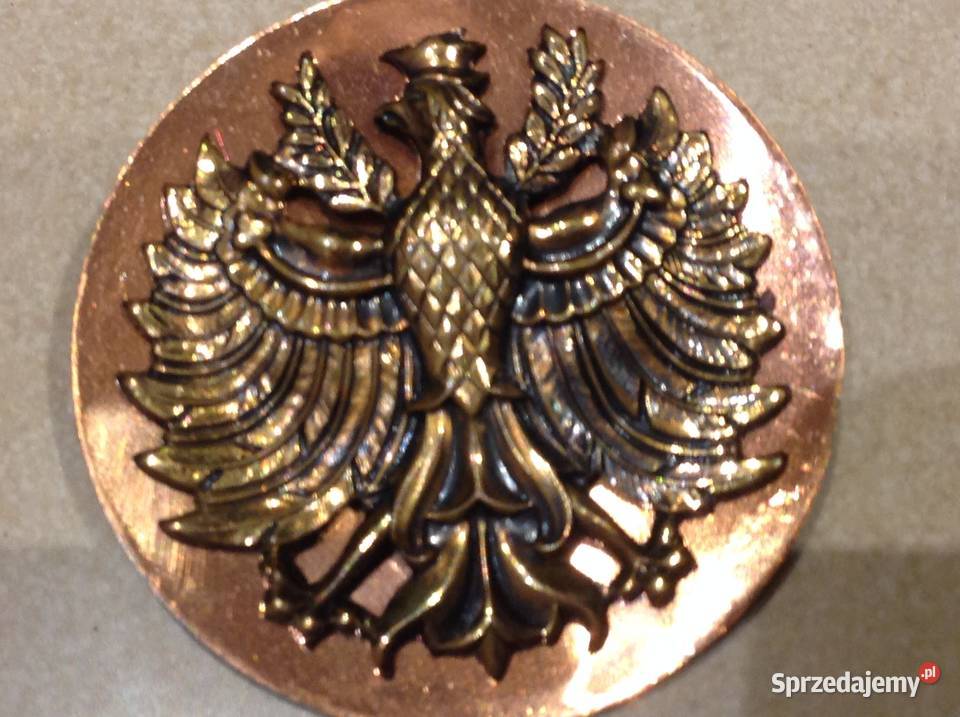 Orzeł z Koroną Przypinka Miedziano Mosiężna Militaria Nowa Sól