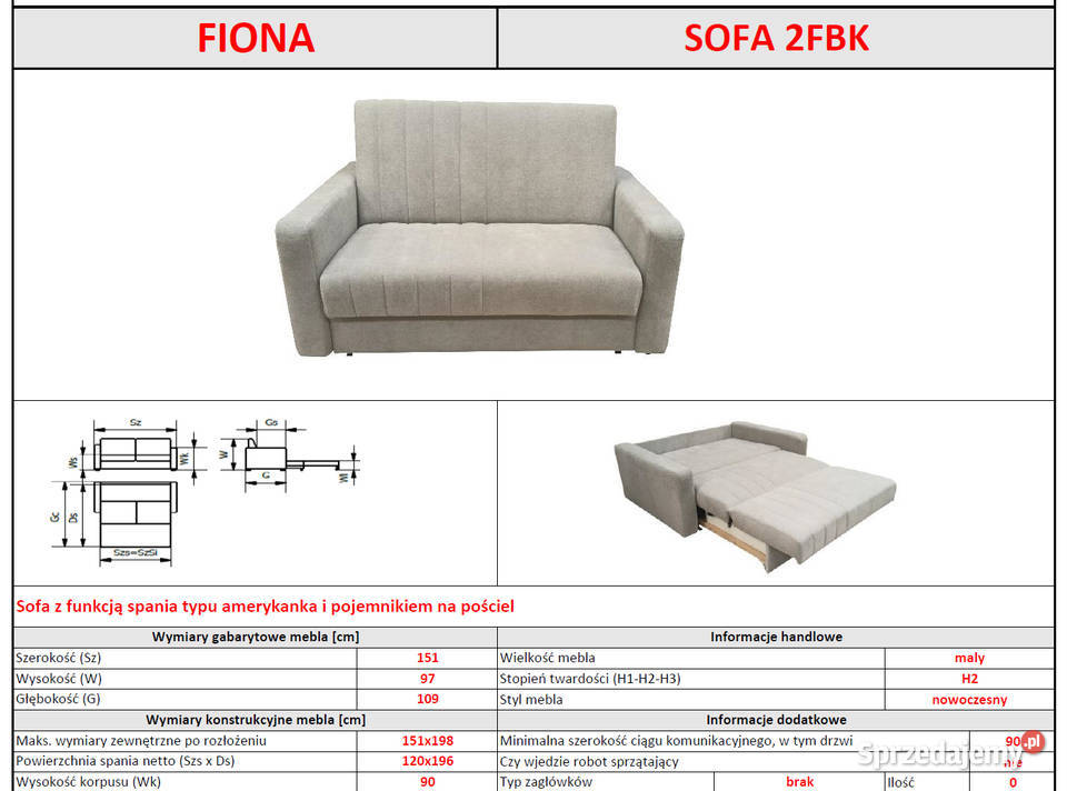 Sofa dwuosobowa Fiona rozkładana Sofy i kanapy Warszawa