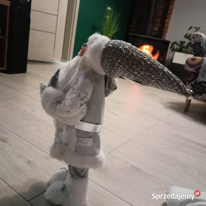 DUŻA Figurka Mikołaj 45 Glamour Szary Srebrny Uniseks Ozdoby Bralin