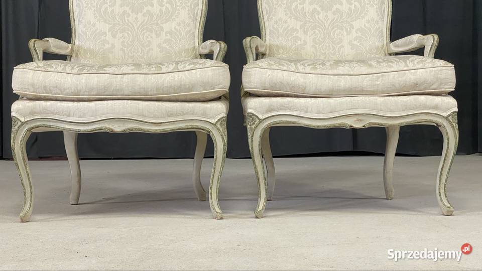 Para foteli francuskich Ludwik XV tapicerowane Budno