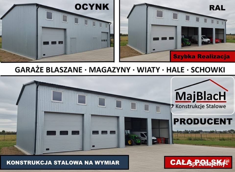 Garaż Blaszany OCYNKOWANYKonstrukcjaDuża Hala samodzielny Pleszew