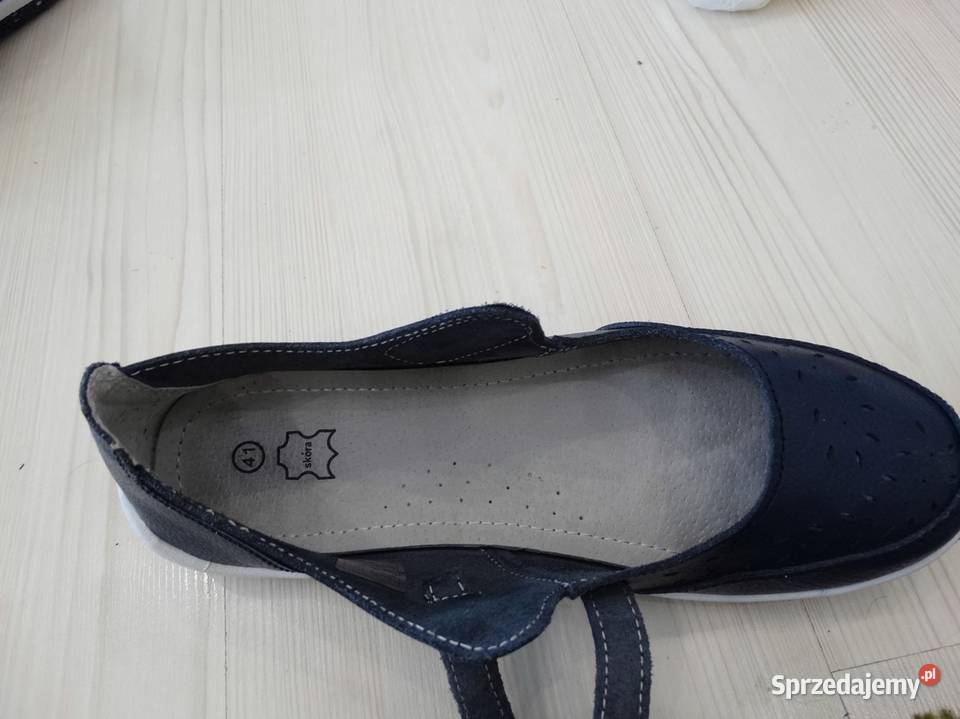 Buty Skórzane Naturalna Skóra Granatowe Łomża