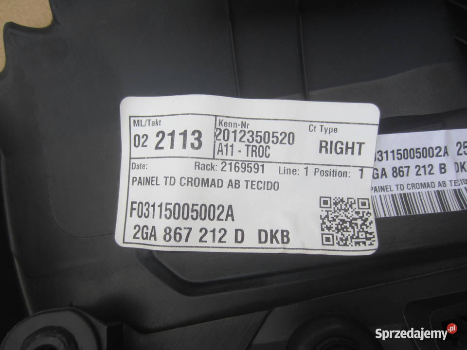 Boczek tapicerka prawy tył przód 2GA867212 vw Szczecin