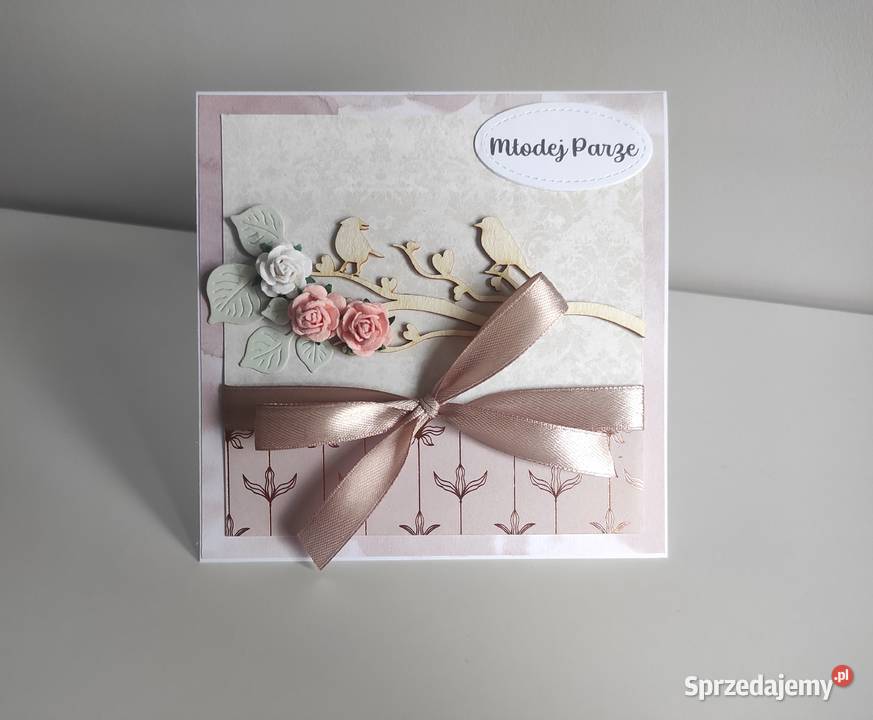 Kartka ręcznie robiona na ślub Ptaki Łódź