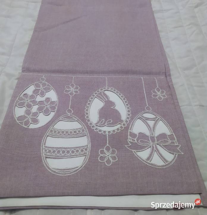 Wielkanoc wrzosowy bieżnik z ażurowymi fioletowy Bieżniki Warszawa