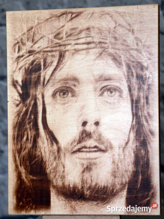 Chrystus Obraz wypalony w drewnie podkarpackie Jasienica Rosielna
