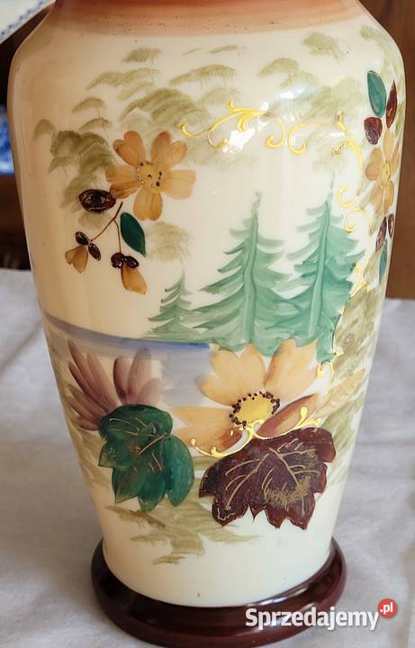 Secesyjny ręcznie malowany emalią opakowy wazon Kraków