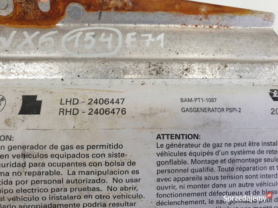 BMW X6 E71 PODUSZKA PASAŻERA AirBag Rudka