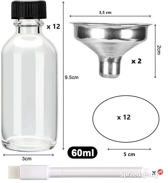 12 mini butelek szklanych 60ml