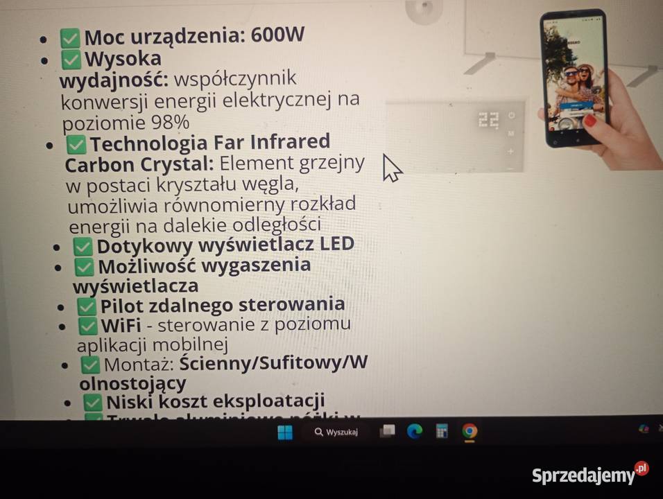 Grzejnik na podczerwień WiFi pilot 600watt sprzedam