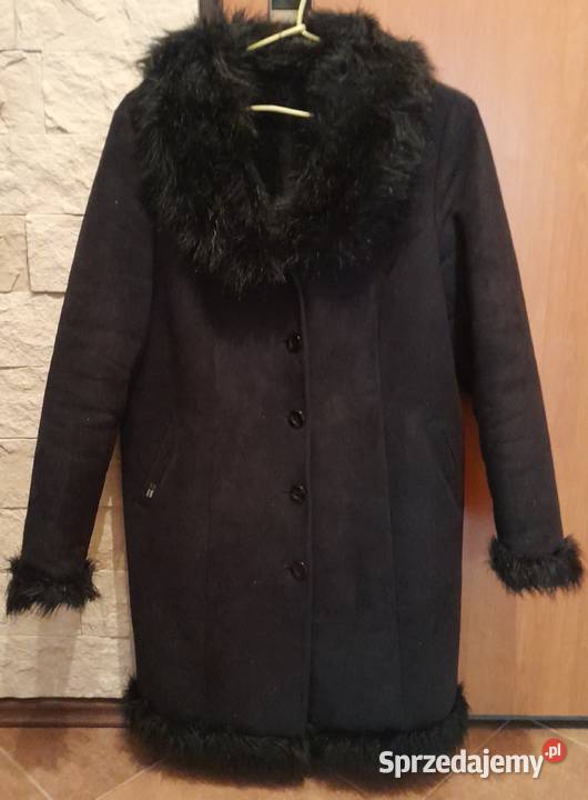 Elegancki czarny kożuch eko damski Warszawa