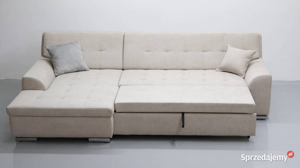 TJE Narożnik funkcją spania BEŻOWA tkanina Poznań