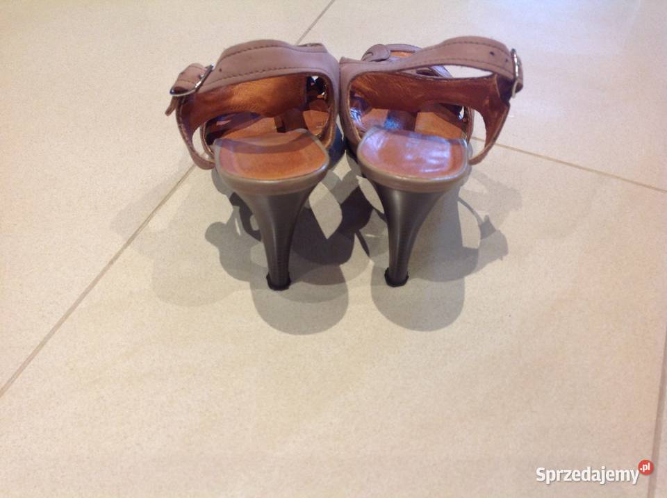 Sandały skórzane na szpilce r 37 koturn skóra inna Nowa Sól