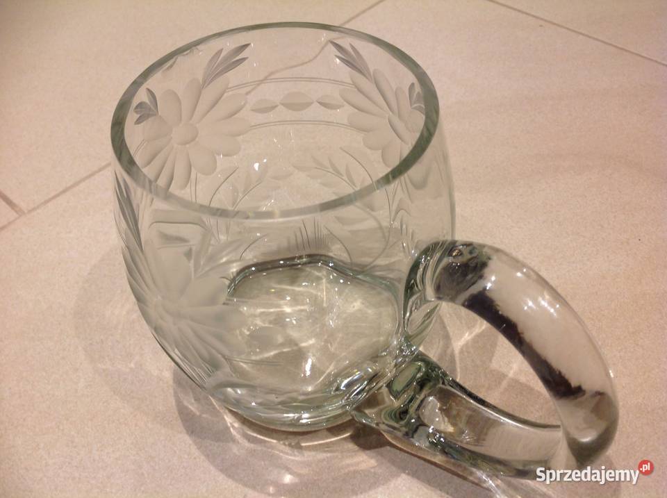 Stary Kufel Szklany Szkło Grawerowane Nowa Sól