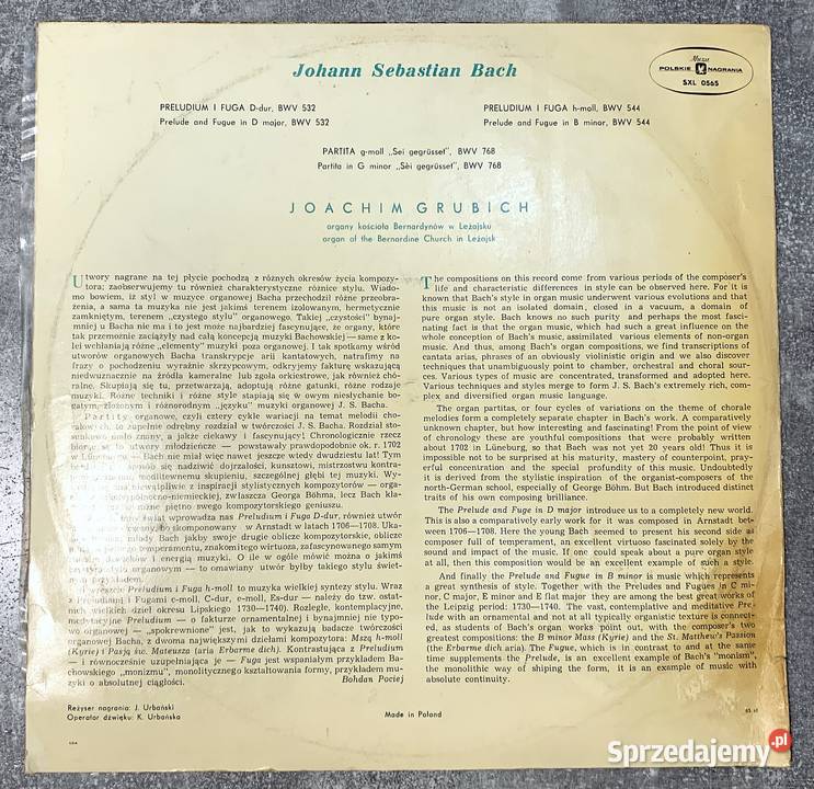 Joachim Grubich J S Bach Organ Church in Leżajsk Stalowa Wola sprzedam