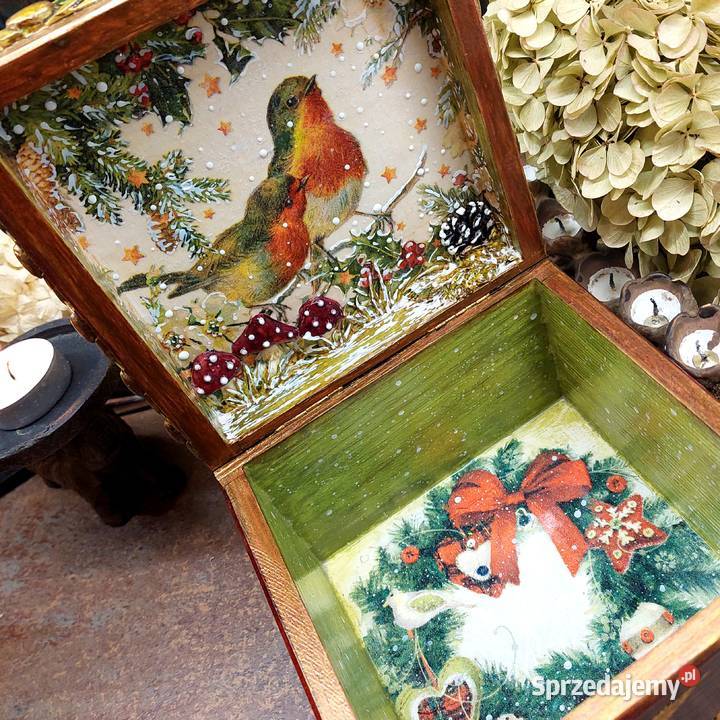 Skrzynka Szkatułka Decoupage Rękodzieło Święta Łódź