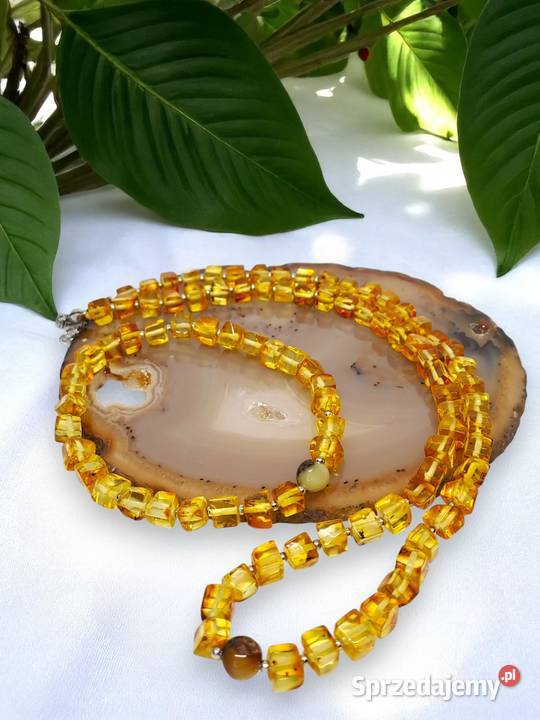Komplet korale i bransoletka z bursztynu kostka Warszawa