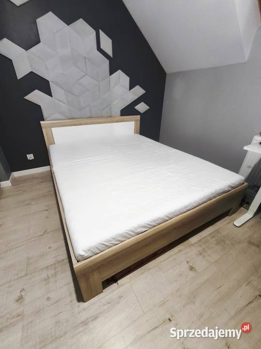 Łóżko 160x200 dąb sonoma stelaż materac piankowy Banino