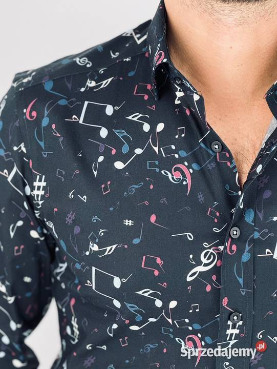 GIOVANNI PERA Koszula męska K016 czarna muzyczna Rozmiar M Ostrów Wielkopolski