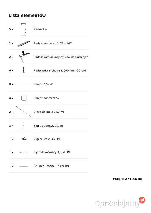Rusztowanie 3752m2 używane szczytowe 771x62 m