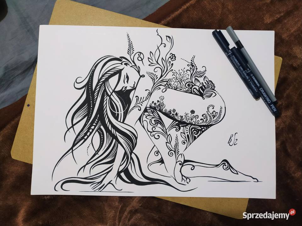 Rysunek z trawy cienkopis blok t A3 250 gm2 Malarstwo Warszawa sprzedam