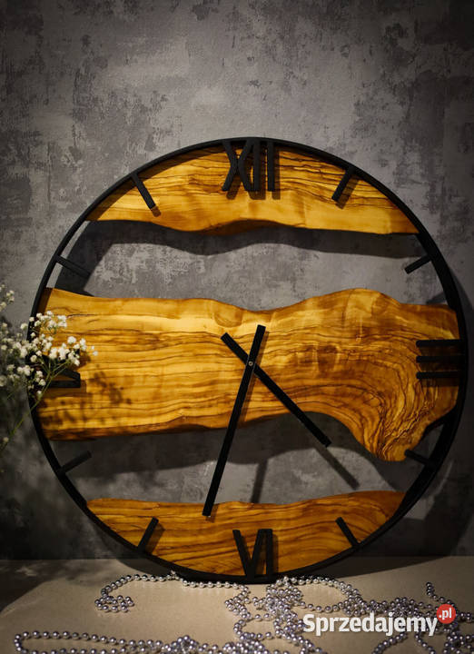 Zegar ścienny drewno naturalne loft rękodzieło