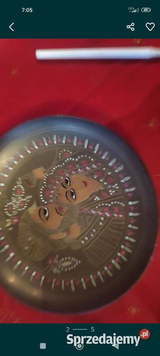 Stary ręcznie malowany talerz patera z mosiądzu Wrocław