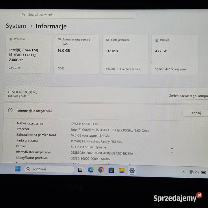 Dell E7440 i7ssd 512gb16gb ramuwin 11pro Iława