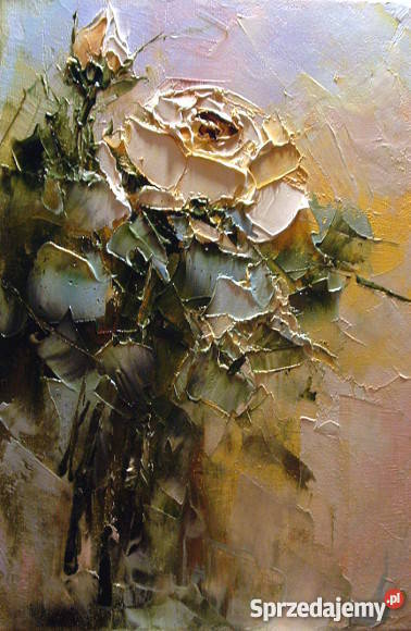 Róża 20x30 obraz olejny widoczna faktura mazowieckie Warszawa sprzedam