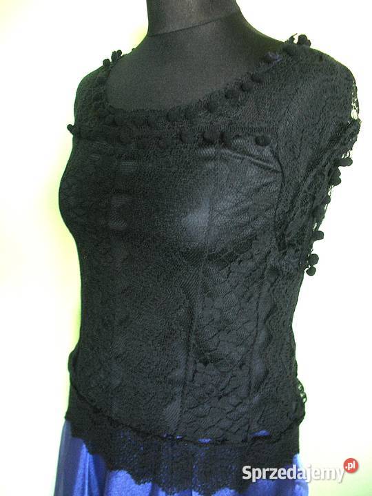 Bluzka czarna z dzianiny koronkowej 36 S biust Siedlce