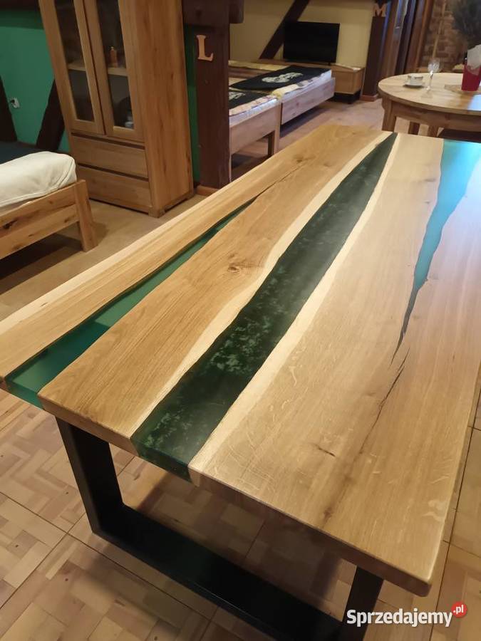 Stół drewniany DĄB z ŻYWICĄ nierozkładany 200x92