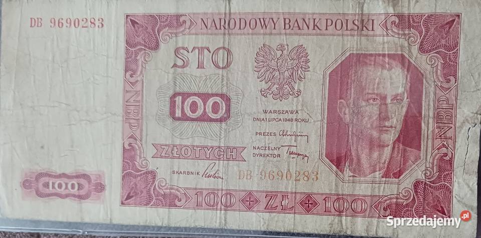 100 złotych Robotnik 1VII1948 r seria DB wielkopolskie Konin