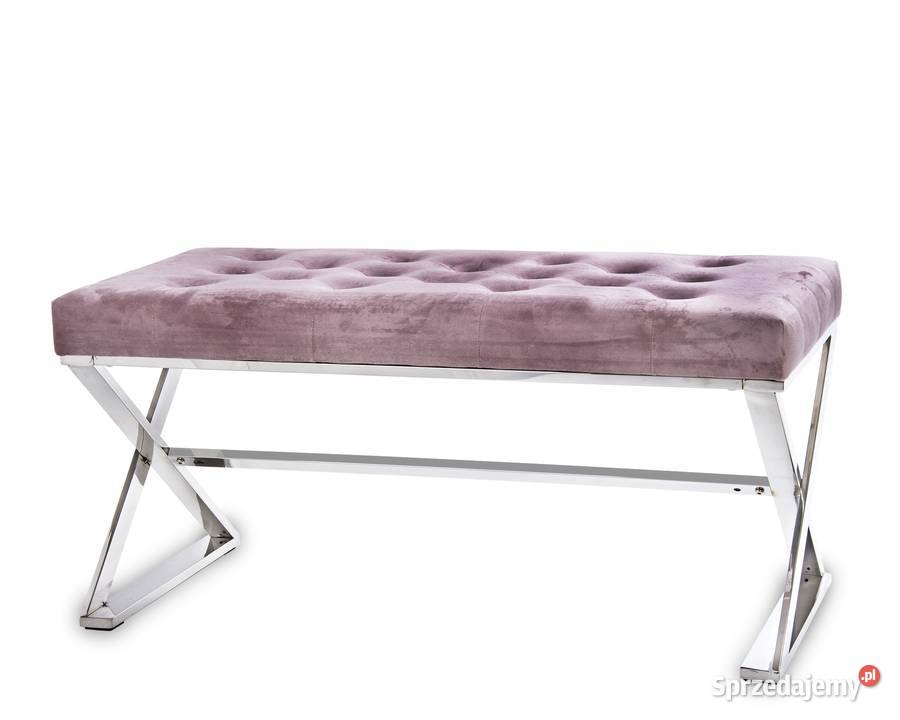 Pikowane siedzisko ławka puf na srebrnych nóżkach