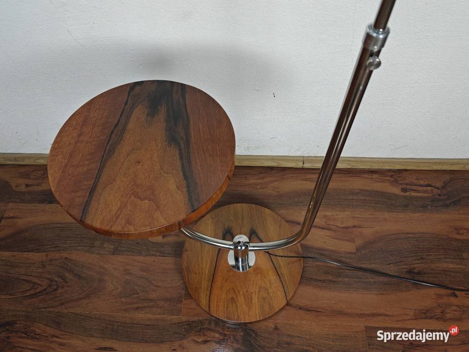 Lampa stojąca Art Deco Bauhaus Chrom orzech Warszawa