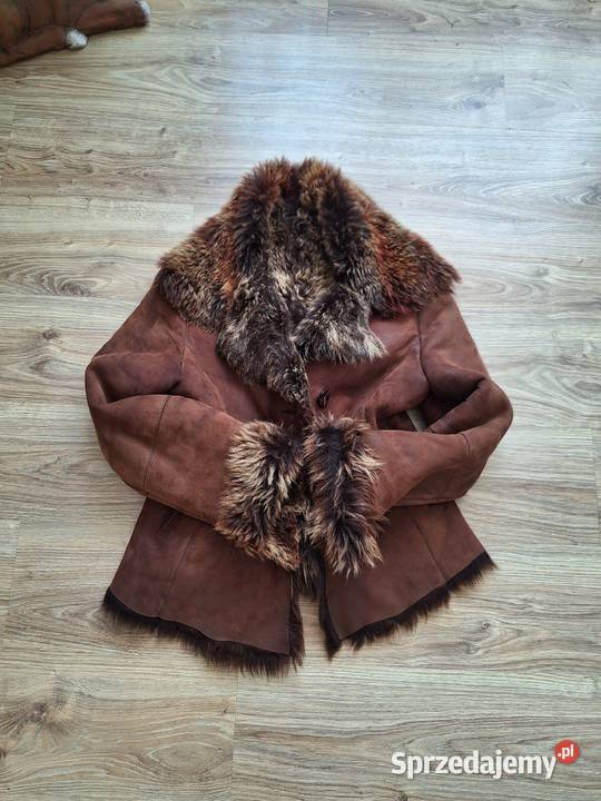 Naturalny kożuch z kozy kozi brązowy z futrzanym brązowy/beżowy Kraków