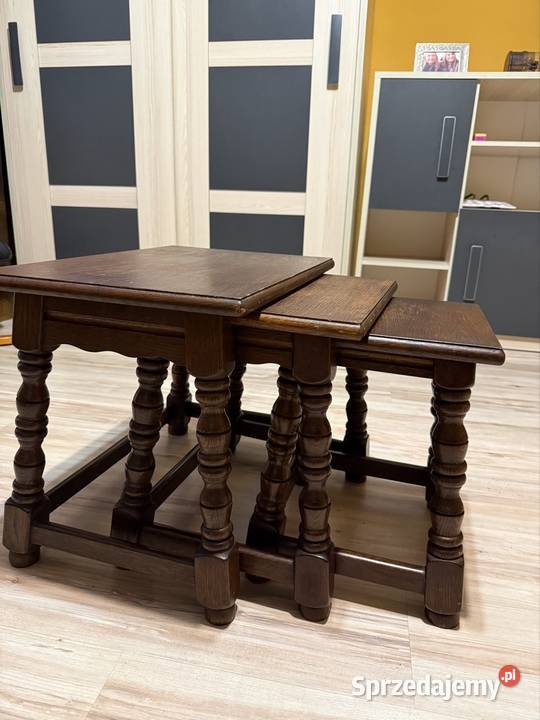 Dębowe stoliczki trojaczki komplet 3 wsuwane Turek