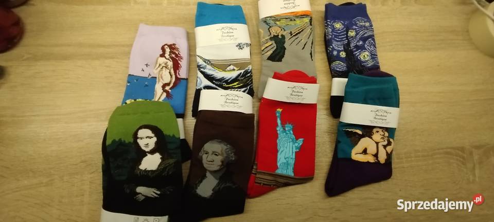 Ozdobne skarpety z motywem dzieła sztuki sprzedam