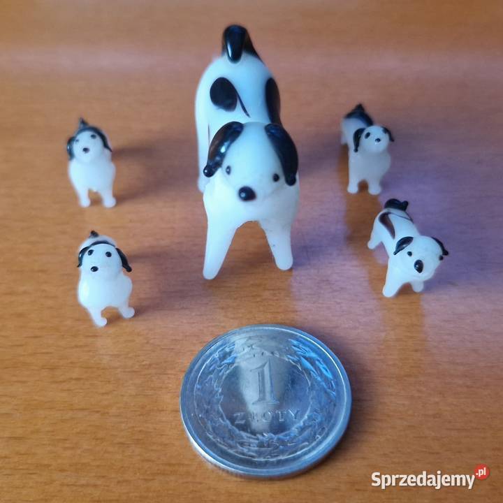 Szklane figurki psia mama z 4 pieskami