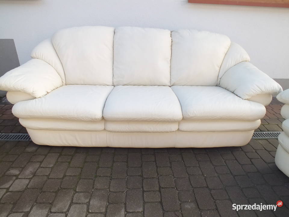 Komplet skórzany dwie kanapy i fotel Kolor ecru Firlej
