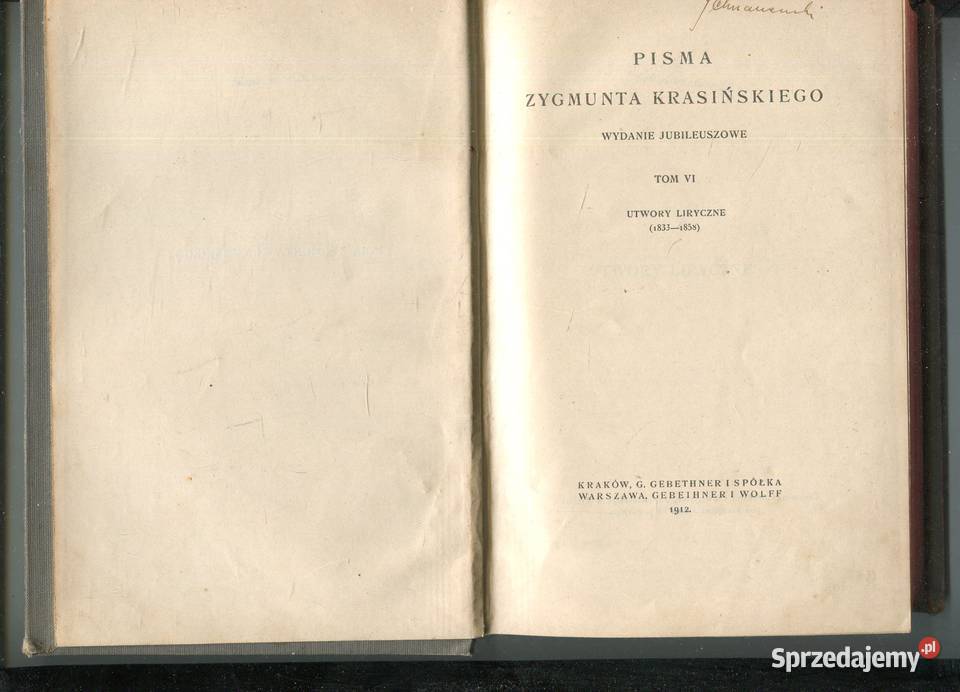 Pisma TVI Utwory liryczne Zygmunt Krasiński zachodniopomorskie Szczecin