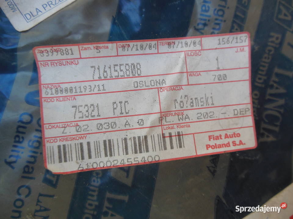 FIAT BRAVO MAREA OSŁONA PODWOZIA SLNIKA osobowe Kozy