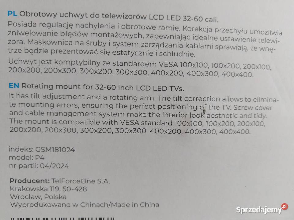 NAJTANIEJ Uchwyt Ścienny Na TV Telewizor TV i Video Zabrze