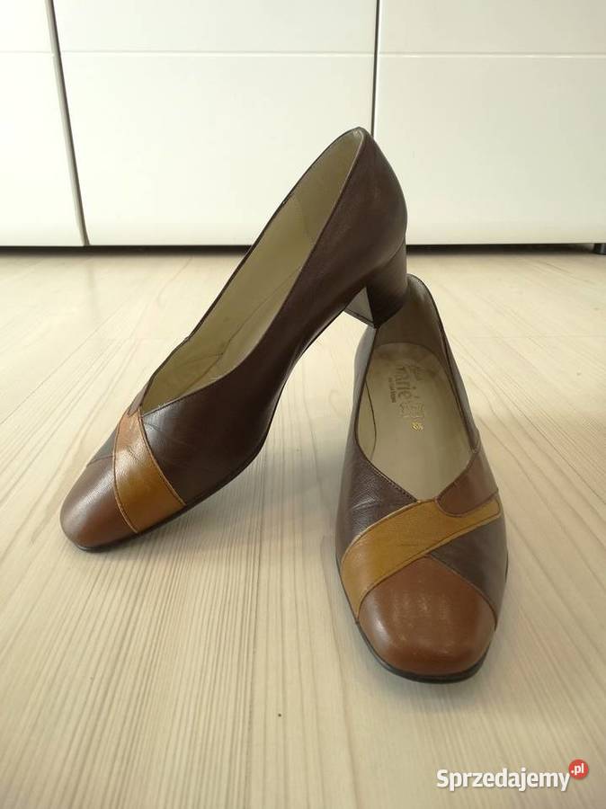 Buty Skórzane Półbuty Czółenka na Słupku brązowy/beżowy Łomża