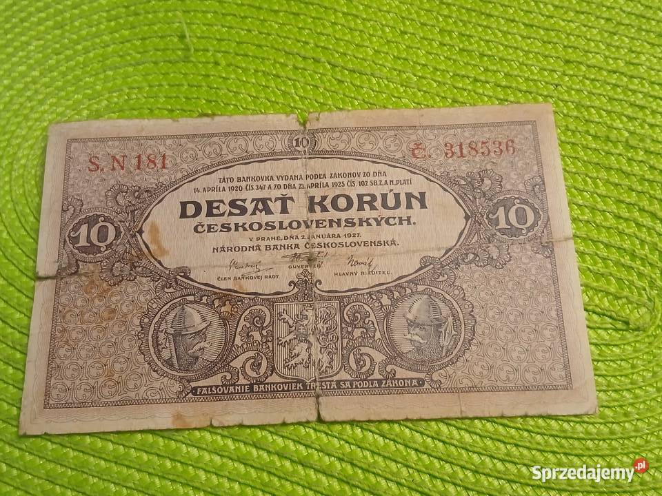 banknot Czechosowacji 10 koron z 1927r Łomża