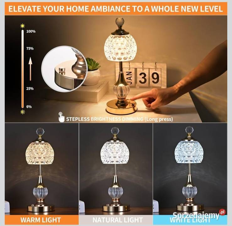 Kryształowa lampa 2 sztuki stołowa LED lubuskie Gorzów Wielkopolski sprzedam