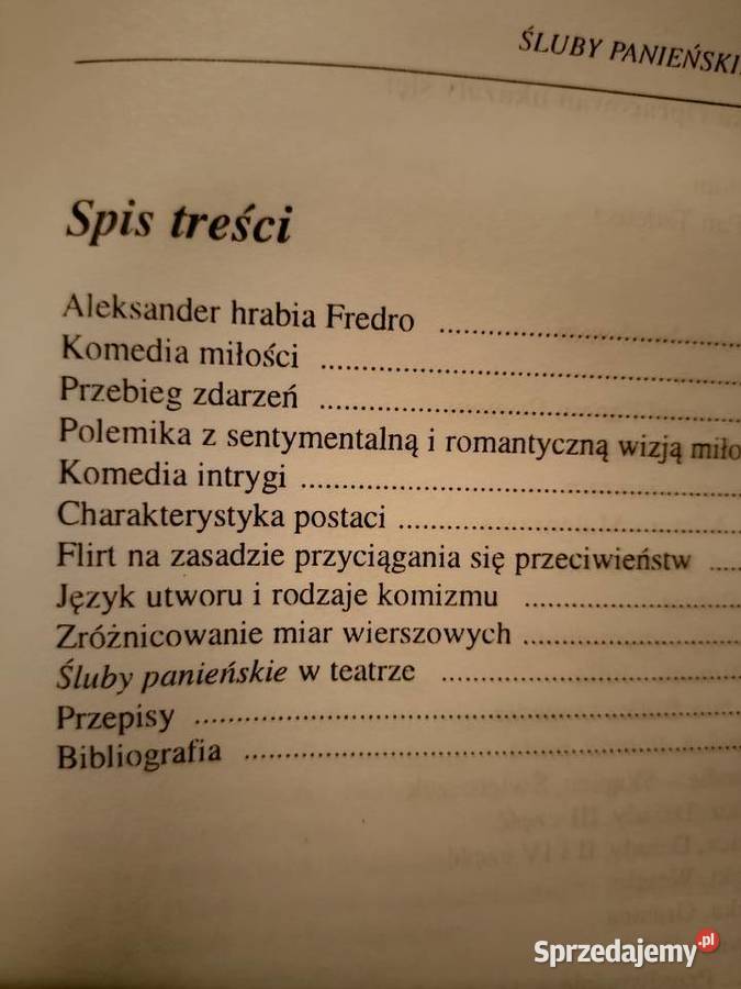 Śluby panieńskie analizy literatura księgarnia Warszawa sprzedam